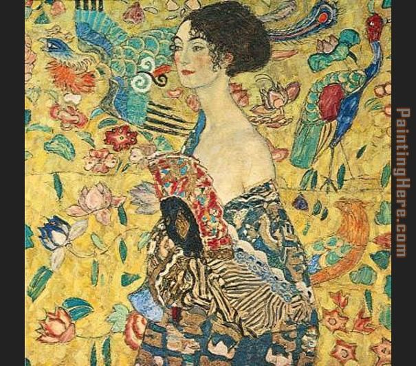 lady with fan I painting - Gustav Klimt lady with fan I art painting